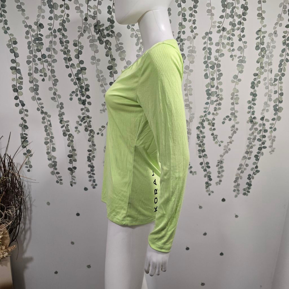 KORAL Women’s Neon Green Ribbed Long Sleeve Split Neck Top Size S NWT - Picture 5 of 10